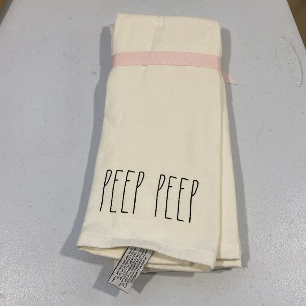 NWT Rae Dunn Peep Peep Kitchen Towels - Cream and Pink Easter Set of 2